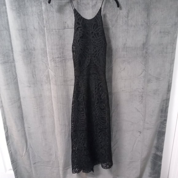 Cynthia Rowley Black Midi Lace Tie Back Halter Dress Size 12 NWT - Picture 3 of 9